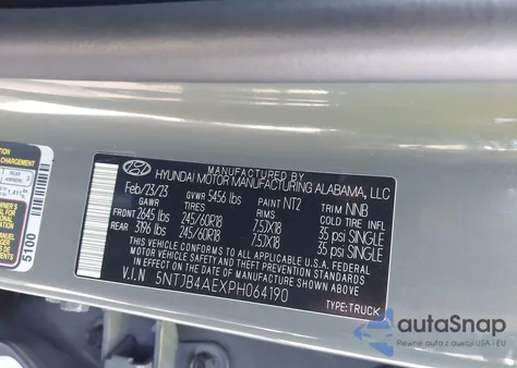 2023 Hyundai Santa Cruz Sel z USA, uszkodzony, nr VIN 5NTJB4AEXPH064190